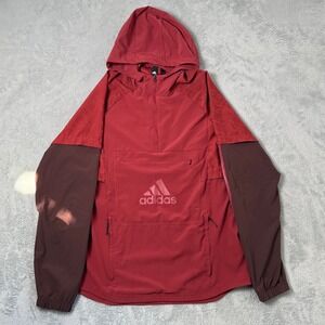 Adidas Anorak Jacket Mens Medium Red Half‎ Zip Colorblock Athletic Streetwear